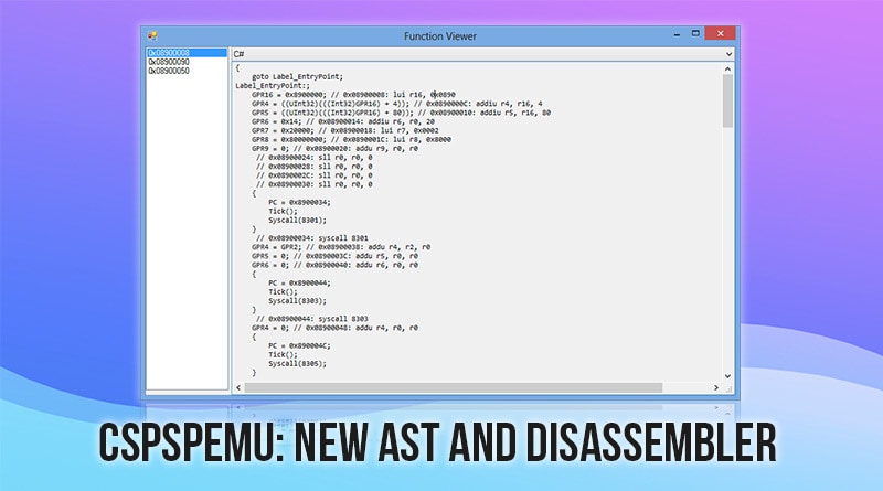 CsPspEmu: New AST and disassembler