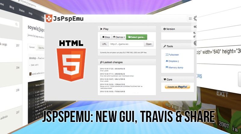 JsPspEmu: Embedding + New GUI + encrypted executable loading + travis-ci